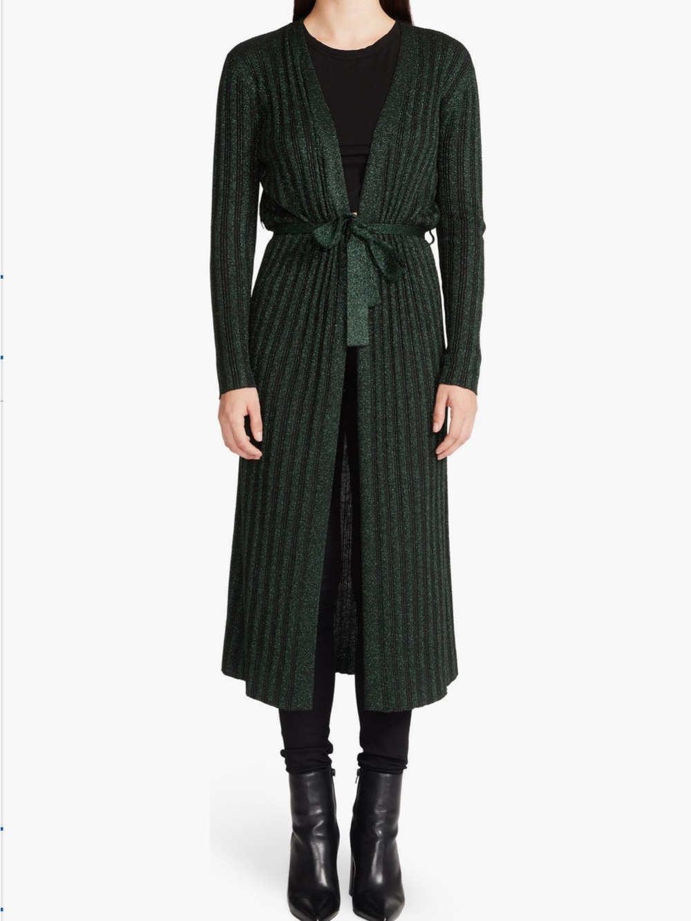 BB Dakota Green Ribbed Knit Metallic Duster